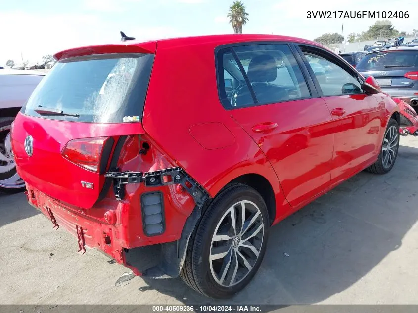 3VW217AU6FM102406 2015 Volkswagen Golf Tsi Se 4-Door