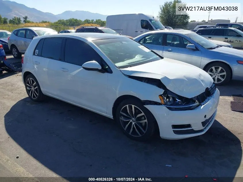 2015 Volkswagen Golf Tsi Se 4-Door VIN: 3VW217AU3FM043038 Lot: 40526326