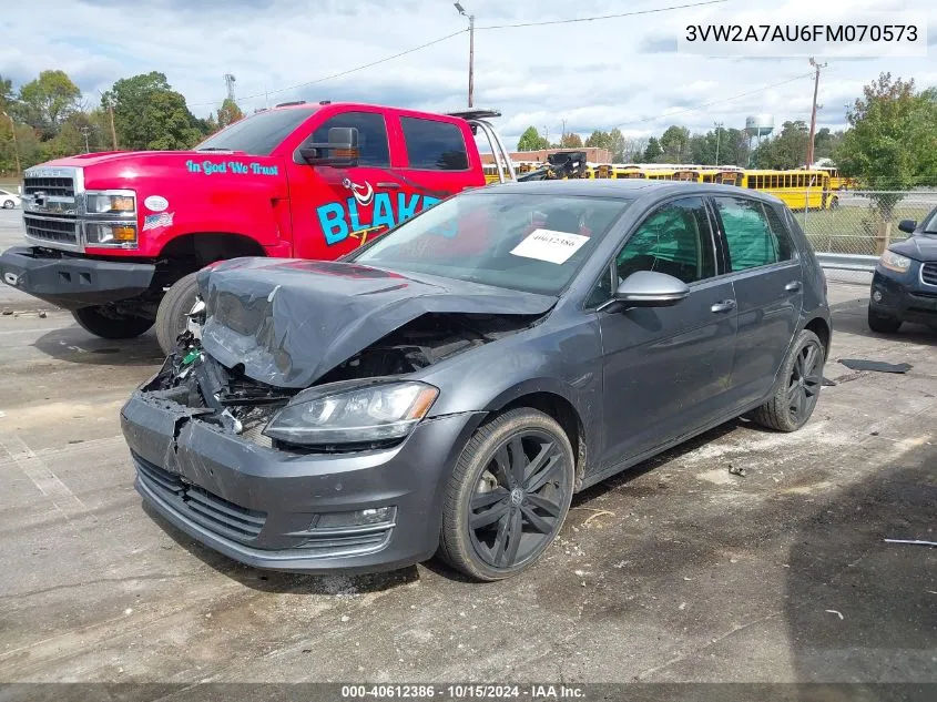 2015 Volkswagen Golf Tdi Sel 4-Door VIN: 3VW2A7AU6FM070573 Lot: 40612386