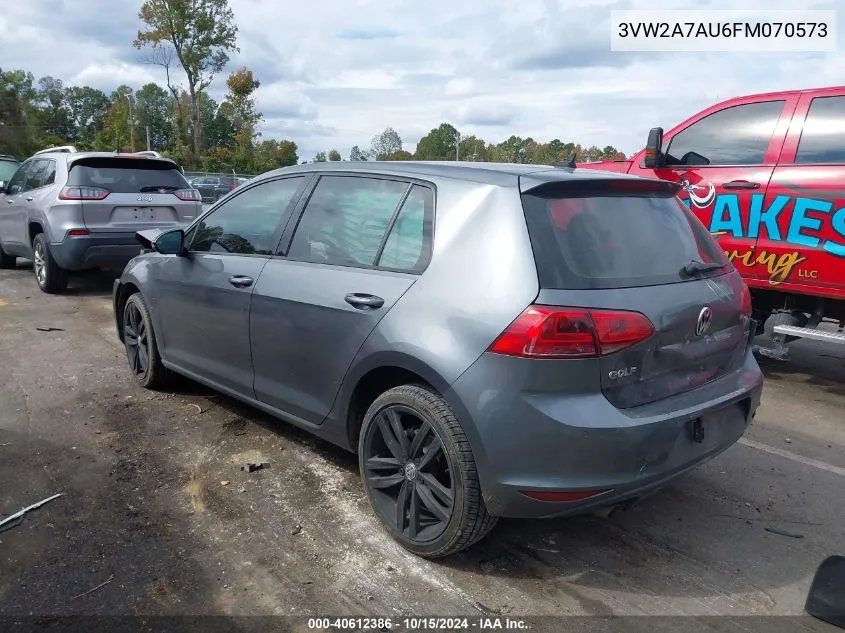 2015 Volkswagen Golf Tdi Sel 4-Door VIN: 3VW2A7AU6FM070573 Lot: 40612386