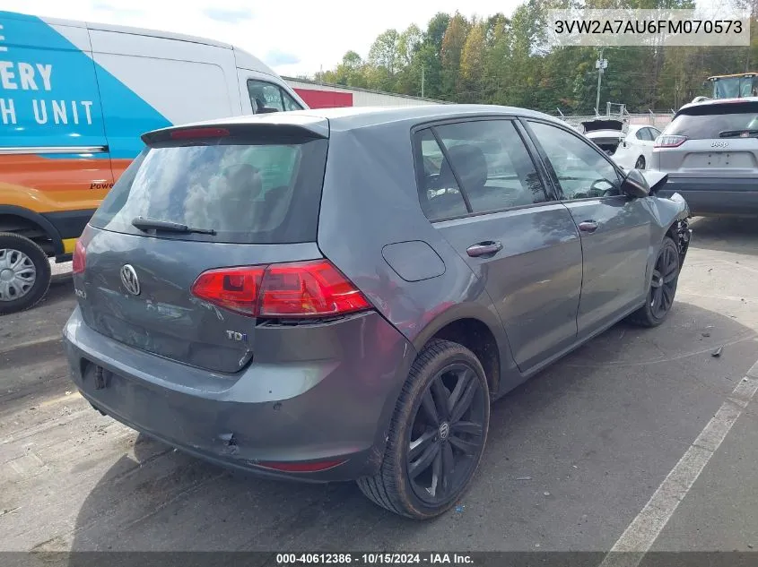 2015 Volkswagen Golf Tdi Sel 4-Door VIN: 3VW2A7AU6FM070573 Lot: 40612386