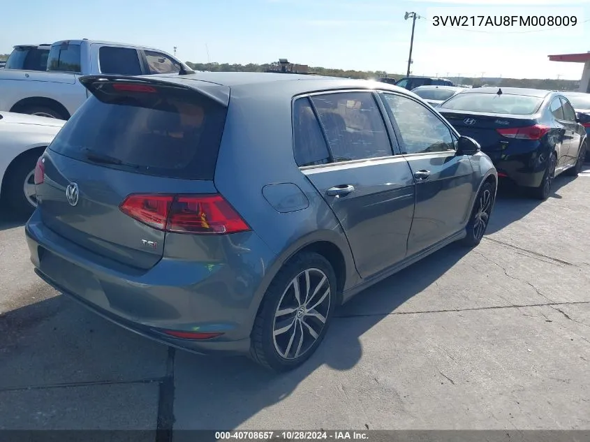 2015 Volkswagen Golf Tsi Se 4-Door VIN: 3VW217AU8FM008009 Lot: 40708657