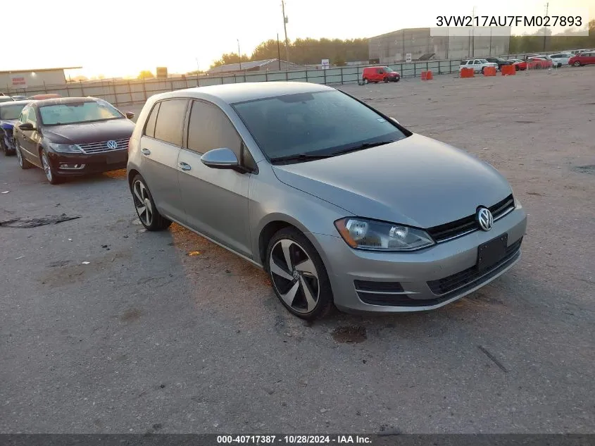 2015 Volkswagen Golf Tsi S 4-Door VIN: 3VW217AU7FM027893 Lot: 40717387