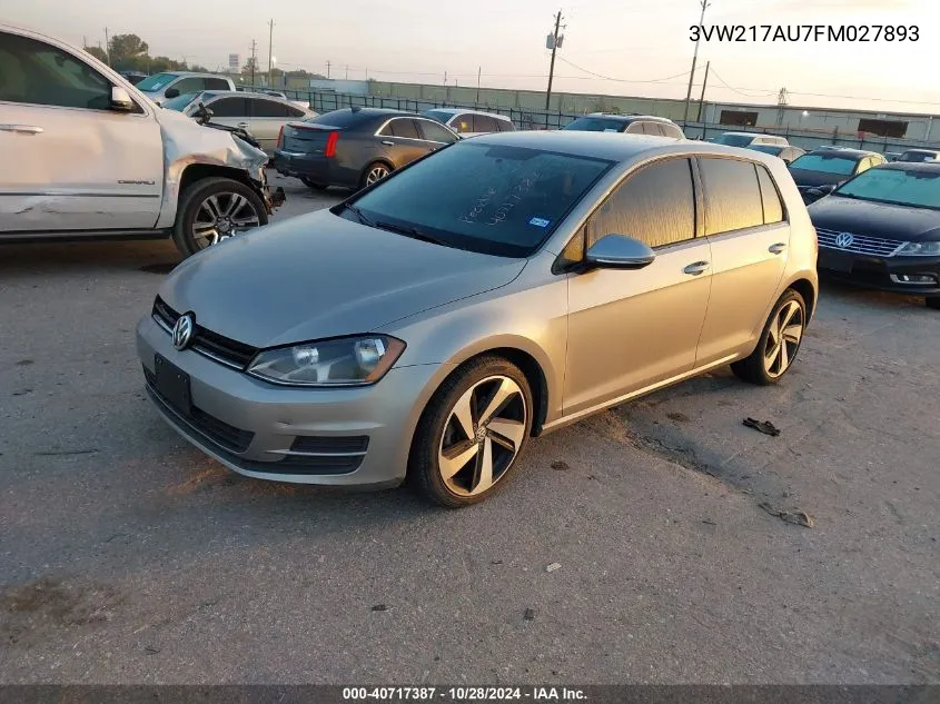 2015 Volkswagen Golf Tsi S 4-Door VIN: 3VW217AU7FM027893 Lot: 40717387