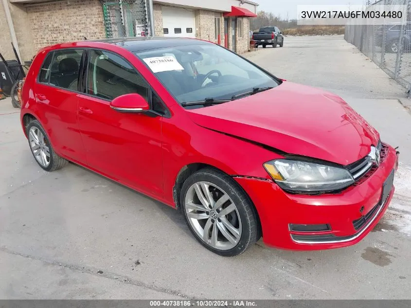 2015 Volkswagen Golf Tsi Sel 4-Door VIN: 3VW217AU6FM034480 Lot: 40738186