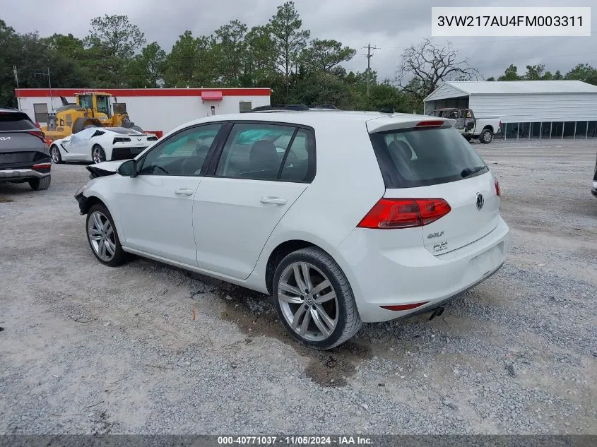 2015 Volkswagen Golf Tsi Sel 4-Door VIN: 3VW217AU4FM003311 Lot: 40771037