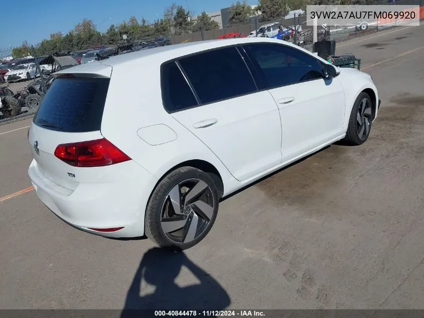 3VW2A7AU7FM069920 2015 Volkswagen Golf Tdi S 4-Door