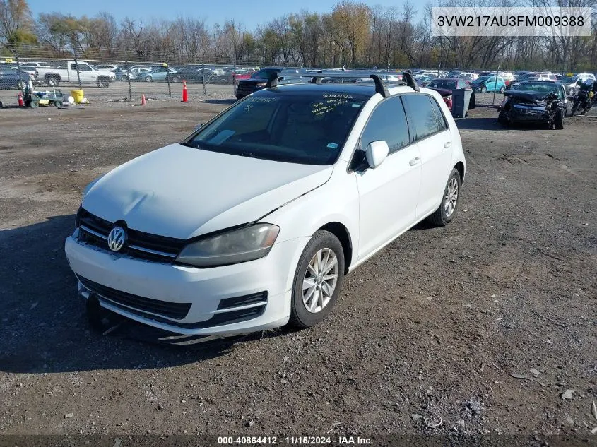 2015 Volkswagen Golf Tsi S 4-Door VIN: 3VW217AU3FM009388 Lot: 40864412