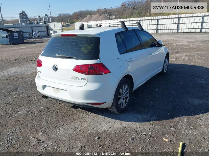 2015 Volkswagen Golf Tsi S 4-Door VIN: 3VW217AU3FM009388 Lot: 40864412