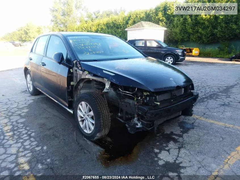 3VW217AU2GM034297 2016 Volkswagen Golf S/Se/Sel