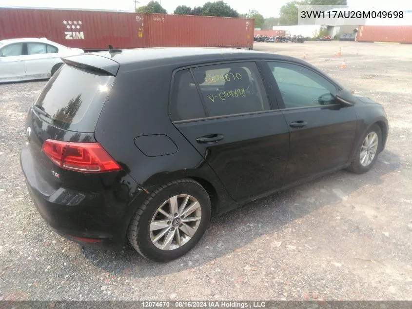 3VW117AU2GM049698 2016 Volkswagen Golf S