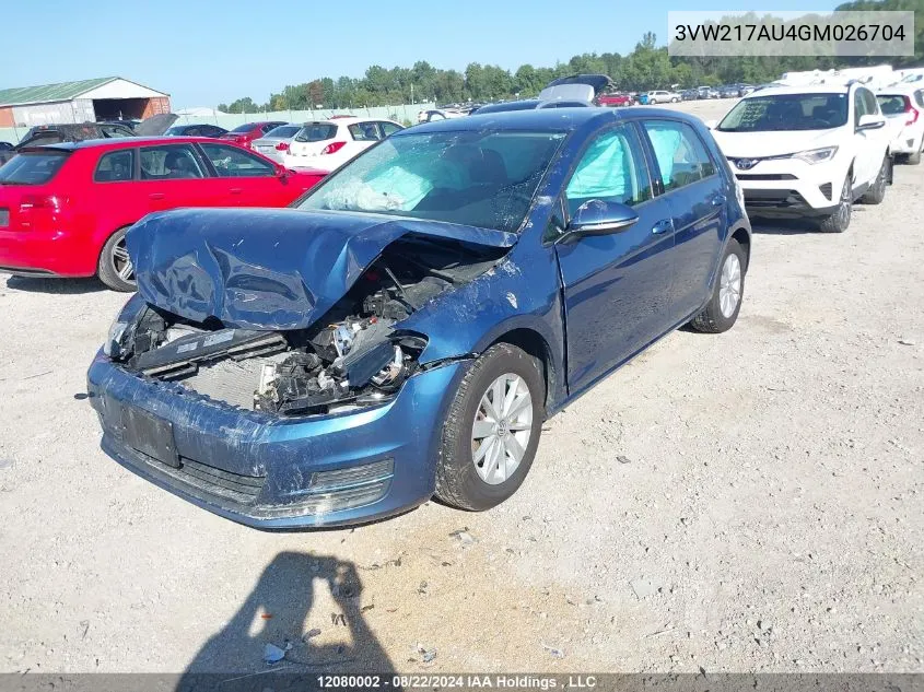 3VW217AU4GM026704 2016 Volkswagen Golf