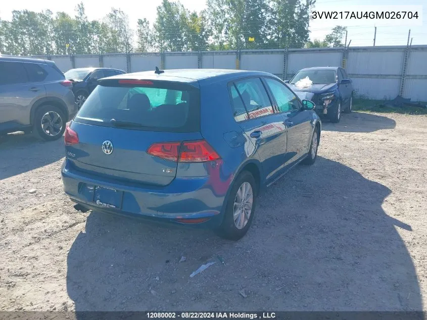 3VW217AU4GM026704 2016 Volkswagen Golf