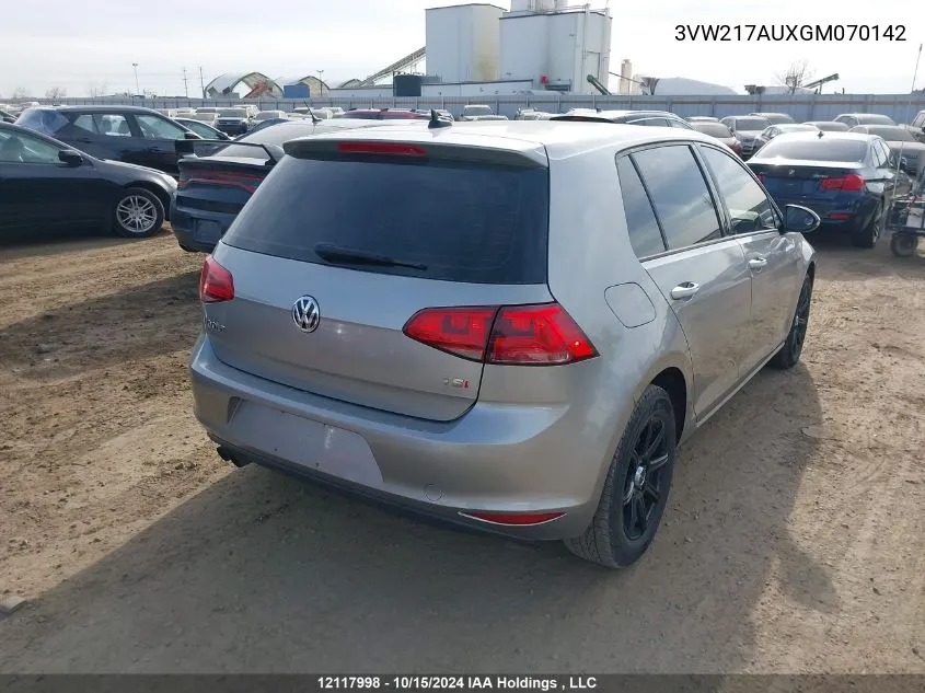 3VW217AUXGM070142 2016 Volkswagen Golf