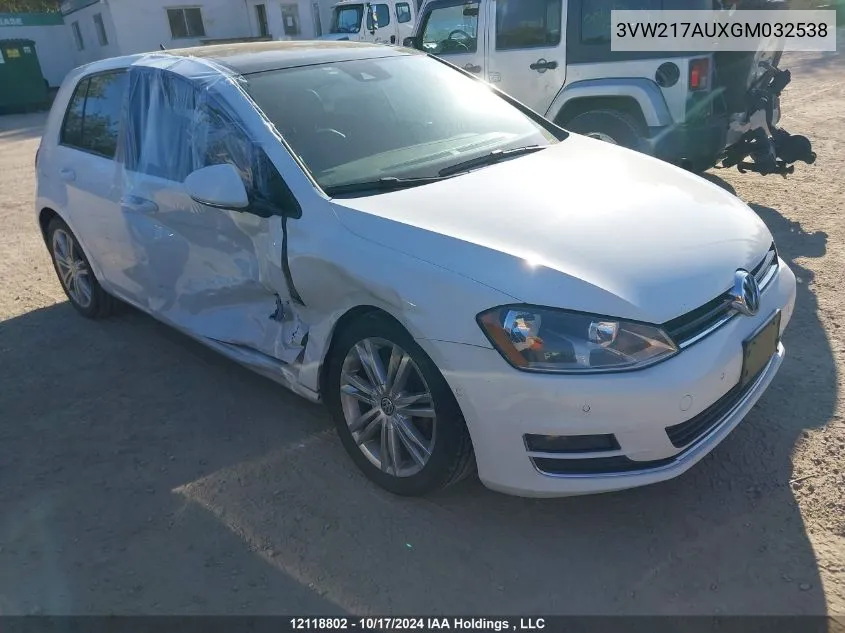 2016 Volkswagen Golf VIN: 3VW217AUXGM032538 Lot: 12118802