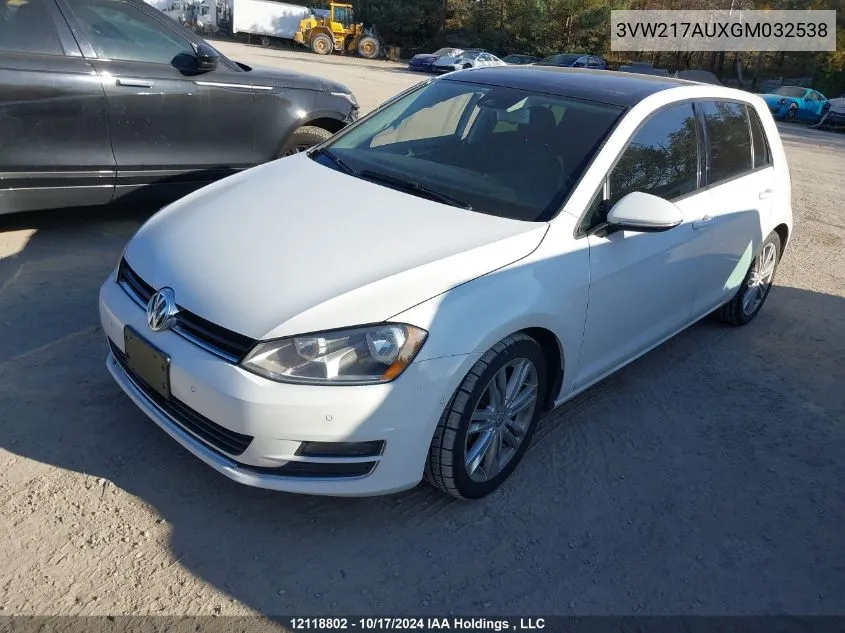 2016 Volkswagen Golf VIN: 3VW217AUXGM032538 Lot: 12118802