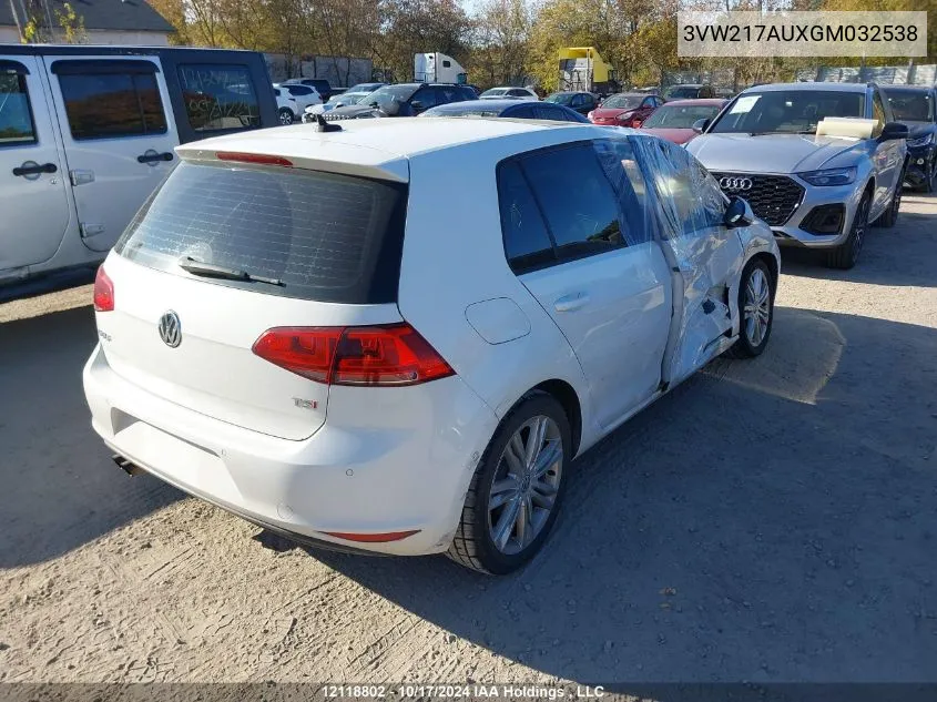 2016 Volkswagen Golf VIN: 3VW217AUXGM032538 Lot: 12118802