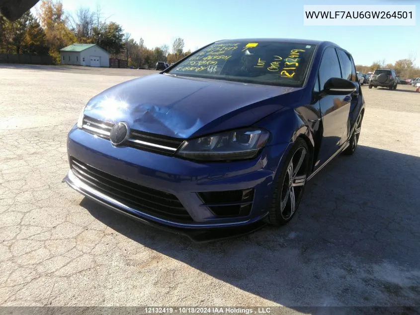 2016 Volkswagen Golf R VIN: WVWLF7AU6GW264501 Lot: 12132419