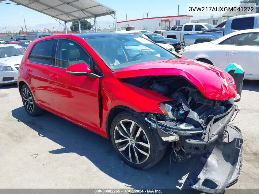 2016 Volkswagen Golf Tsi Se 4-Door VIN: 3VW217AUXGM041272 Lot: 39802265