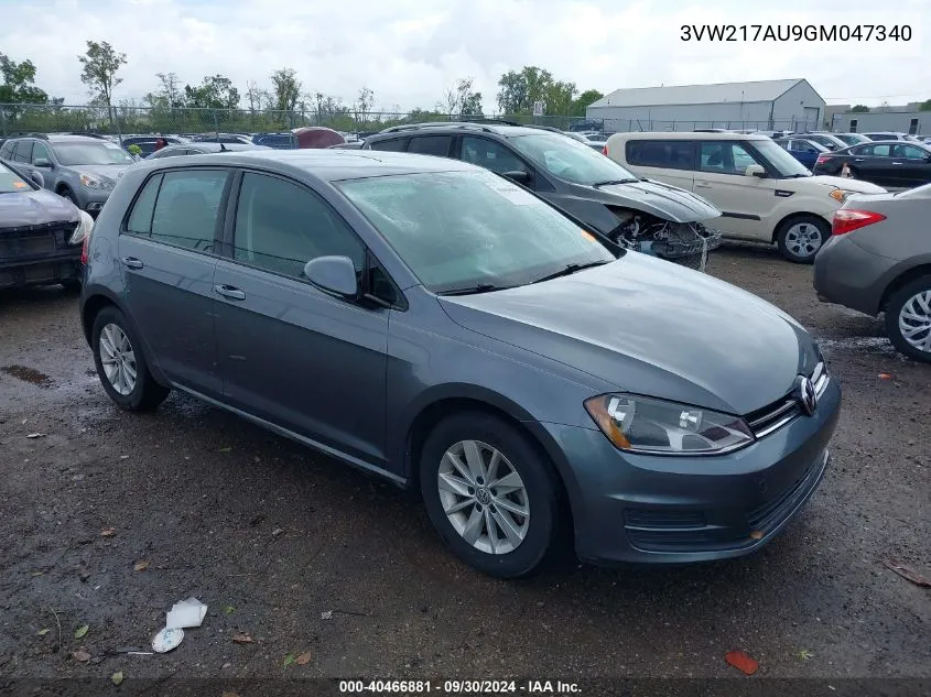 2016 Volkswagen Golf Tsi S VIN: 3VW217AU9GM047340 Lot: 40466881