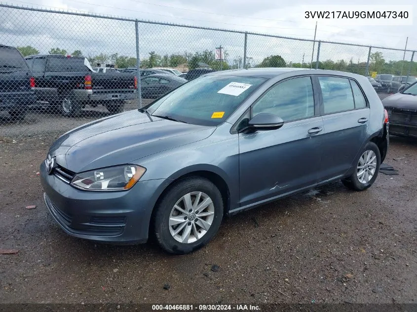 2016 Volkswagen Golf Tsi S VIN: 3VW217AU9GM047340 Lot: 40466881