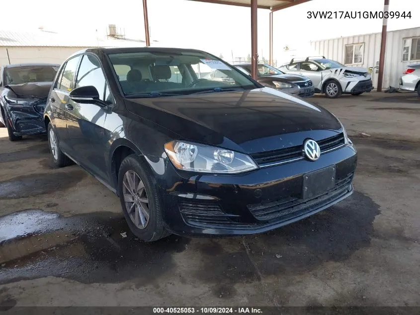 2016 Volkswagen Golf S/Se/Sel VIN: 3VW217AU1GM039944 Lot: 40525053