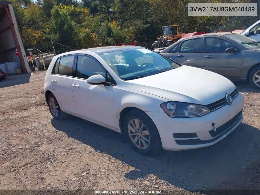 2016 Volkswagen Golf Tsi S 4-Door VIN: 3VW217AU8GM040489 Lot: 40674510