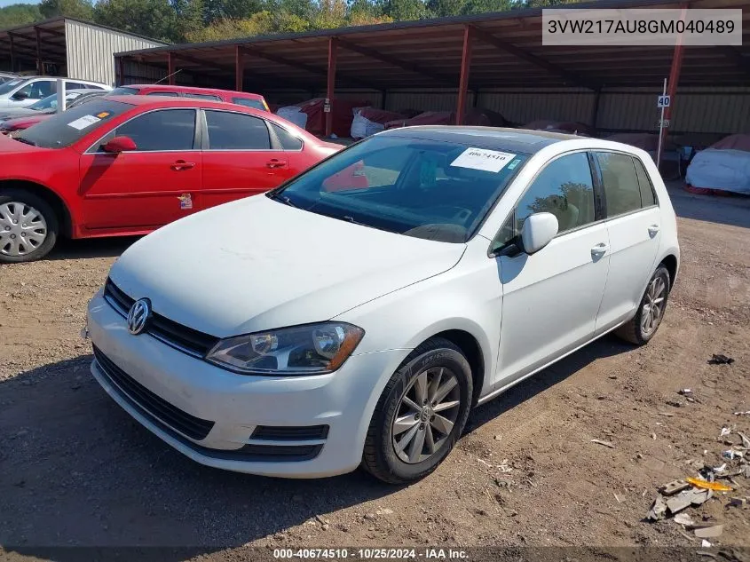 2016 Volkswagen Golf Tsi S 4-Door VIN: 3VW217AU8GM040489 Lot: 40674510