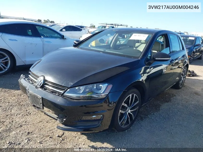 2016 Volkswagen Golf Tsi Se 4-Door VIN: 3VW217AU0GM004246 Lot: 40702741