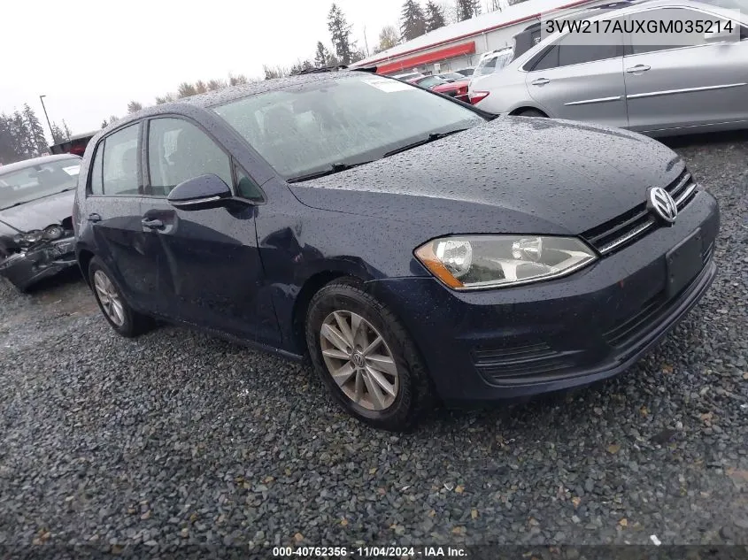 2016 Volkswagen Golf Tsi S 4-Door VIN: 3VW217AUXGM035214 Lot: 40762356