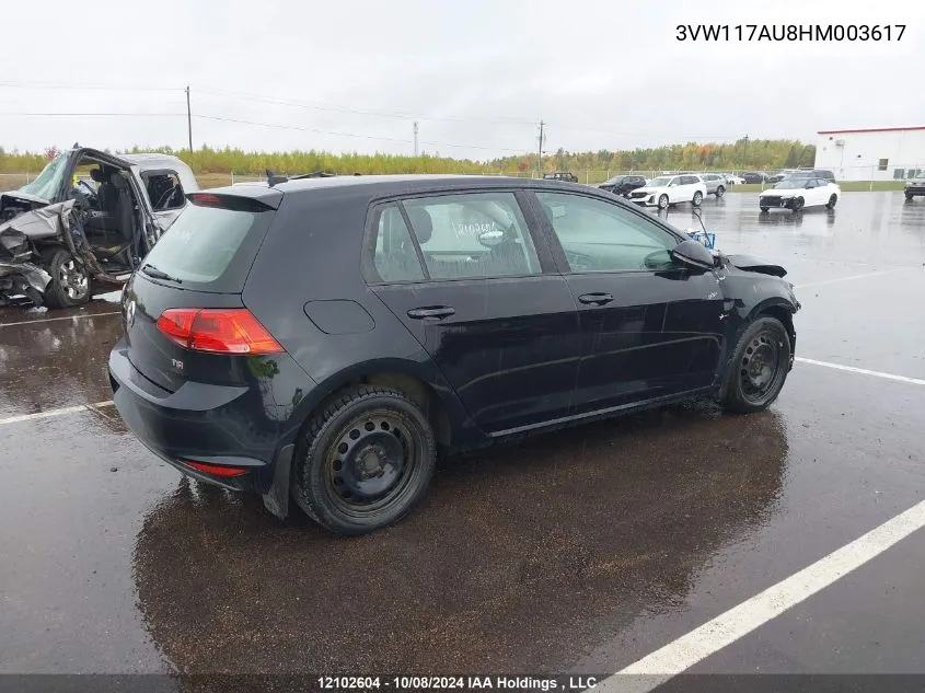 2017 Volkswagen Golf VIN: 3VW117AU8HM003617 Lot: 12102604