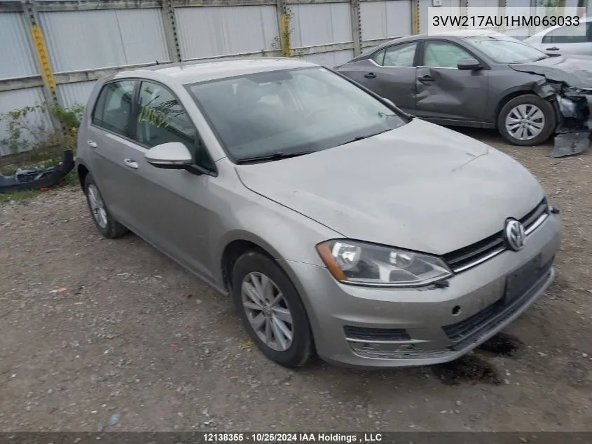 2017 Volkswagen Golf VIN: 3VW217AU1HM063033 Lot: 12138355