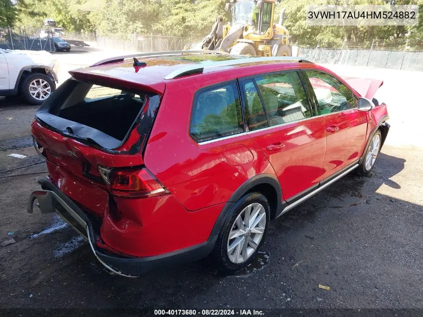 2017 Volkswagen Golf Alltrack Tsi S/Tsi Se/Tsi Sel VIN: 3VWH17AU4HM524882 Lot: 40173680