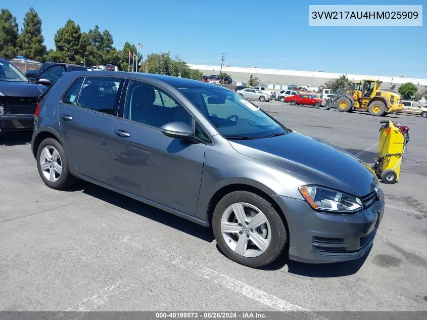 2017 Volkswagen Golf Tsi S 4-Door/Tsi Se 4-Door/Tsi Sel 4-Door/Tsi Wolfsburg Edition 4-Door VIN: 3VW217AU4HM025909 Lot: 40199573