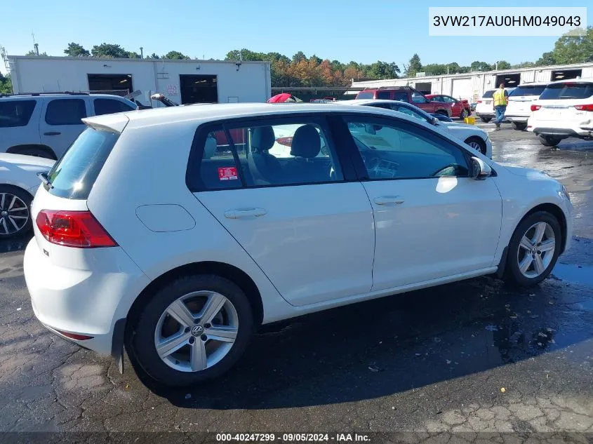 2017 Volkswagen Golf Tsi S 4-Door/Tsi Se 4-Door/Tsi Sel 4-Door/Tsi Wolfsburg Edition 4-Door VIN: 3VW217AU0HM049043 Lot: 40247299