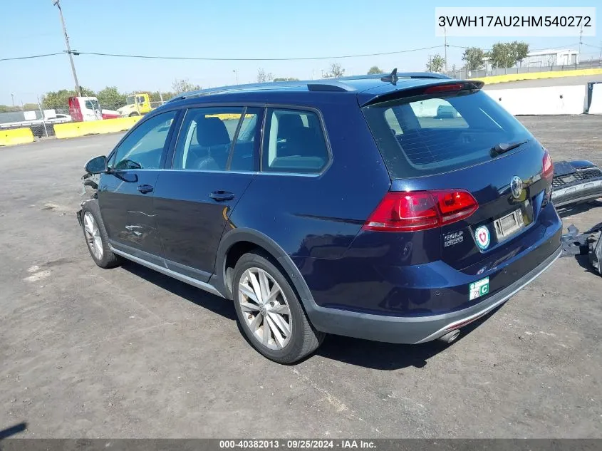 2017 Volkswagen Golf Alltrack Tsi S/Tsi Se/Tsi Sel VIN: 3VWH17AU2HM540272 Lot: 40382013