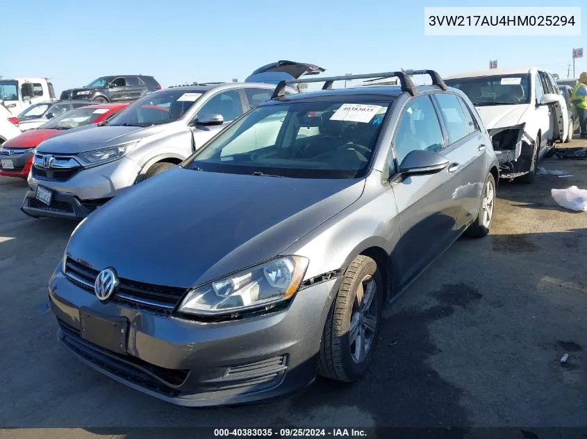 2017 Volkswagen Golf Tsi S 4-Door/Tsi Se 4-Door/Tsi Sel 4-Door/Tsi Wolfsburg Edition 4-Door VIN: 3VW217AU4HM025294 Lot: 40383035