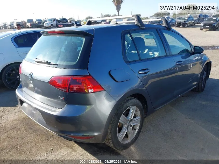 2017 Volkswagen Golf Tsi S 4-Door/Tsi Se 4-Door/Tsi Sel 4-Door/Tsi Wolfsburg Edition 4-Door VIN: 3VW217AU4HM025294 Lot: 40383035