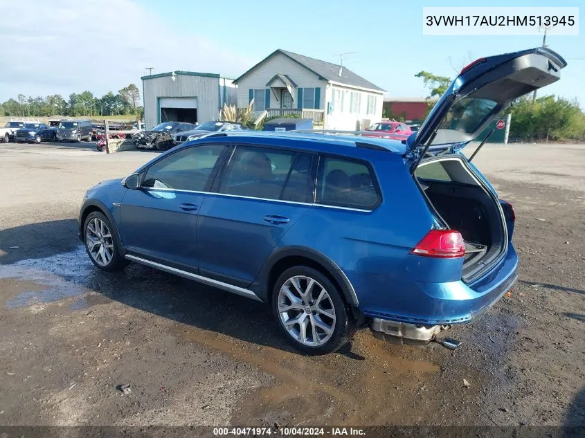 2017 Volkswagen Golf Alltrack Tsi S/Tsi Se/Tsi Sel VIN: 3VWH17AU2HM513945 Lot: 40471974