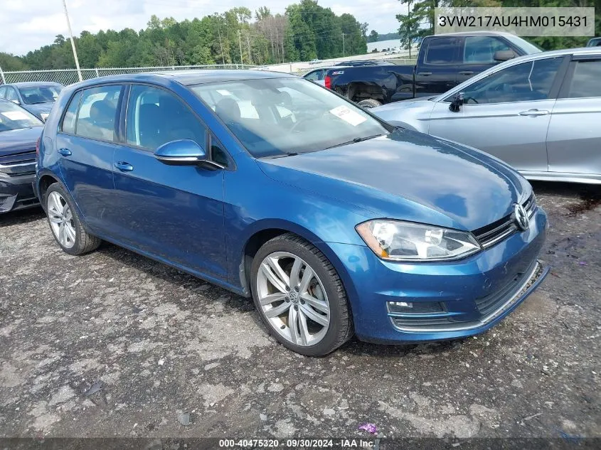 2017 Volkswagen Golf Tsi S 4-Door/Tsi Se 4-Door/Tsi Sel 4-Door/Tsi Wolfsburg Edition 4-Door VIN: 3VW217AU4HM015431 Lot: 40475320