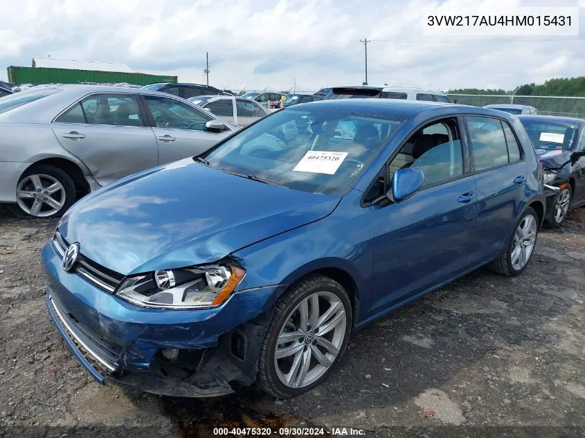 2017 Volkswagen Golf Tsi S 4-Door/Tsi Se 4-Door/Tsi Sel 4-Door/Tsi Wolfsburg Edition 4-Door VIN: 3VW217AU4HM015431 Lot: 40475320