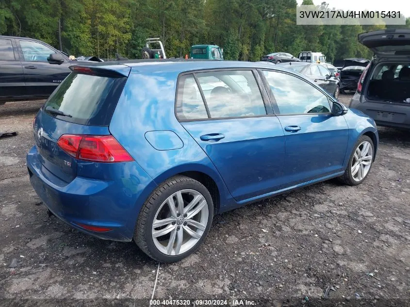 2017 Volkswagen Golf Tsi S 4-Door/Tsi Se 4-Door/Tsi Sel 4-Door/Tsi Wolfsburg Edition 4-Door VIN: 3VW217AU4HM015431 Lot: 40475320