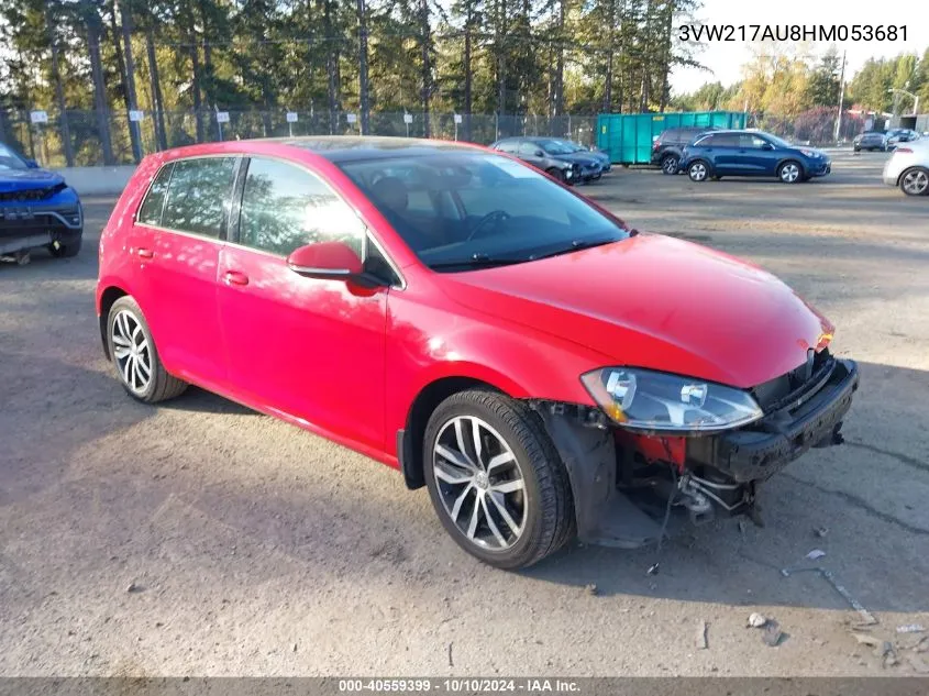 2017 Volkswagen Golf Tsi S 4-Door/Tsi Se 4-Door/Tsi Sel 4-Door/Tsi Wolfsburg Edition 4-Door VIN: 3VW217AU8HM053681 Lot: 40559399