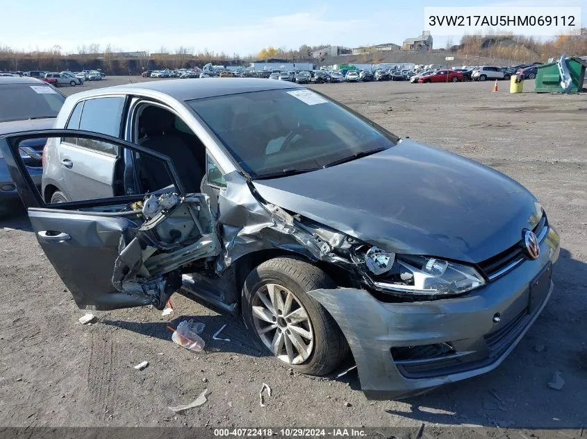 2017 Volkswagen Golf Tsi S 4-Door/Tsi Se 4-Door/Tsi Sel 4-Door/Tsi Wolfsburg Edition 4-Door VIN: 3VW217AU5HM069112 Lot: 40722418