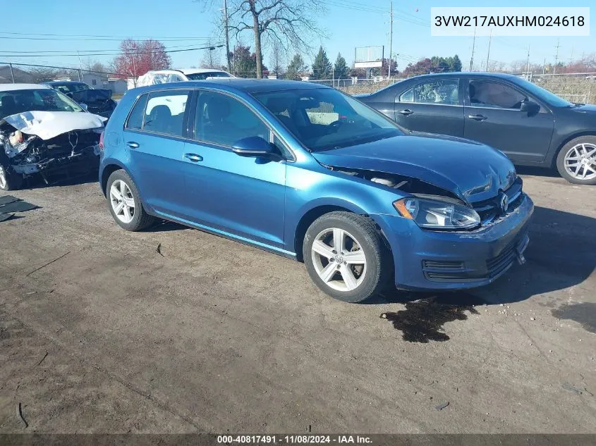 2017 Volkswagen Golf Tsi S 4-Door/Tsi Se 4-Door/Tsi Sel 4-Door/Tsi Wolfsburg Edition 4-Door VIN: 3VW217AUXHM024618 Lot: 40817491