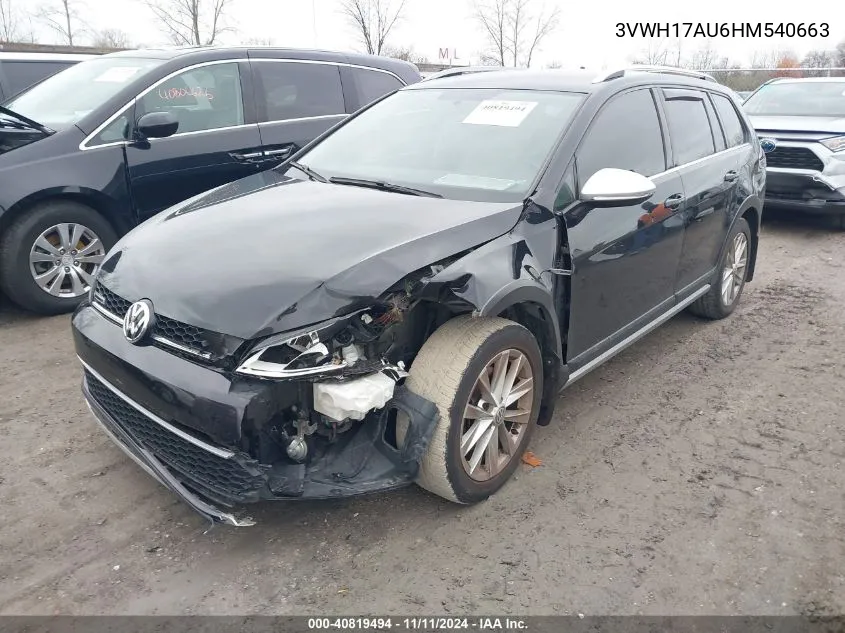 2017 Volkswagen Golf Alltrack Tsi S/Tsi Se/Tsi Sel VIN: 3VWH17AU6HM540663 Lot: 40819494