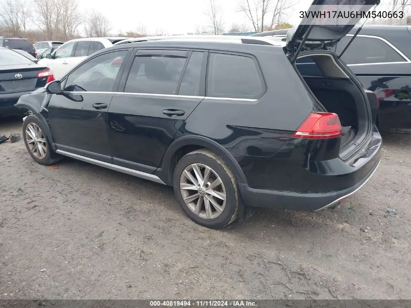 2017 Volkswagen Golf Alltrack Tsi S/Tsi Se/Tsi Sel VIN: 3VWH17AU6HM540663 Lot: 40819494