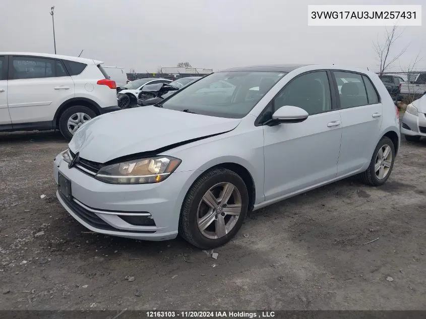 2018 Volkswagen Golf VIN: 3VWG17AU3JM257431 Lot: 12163103