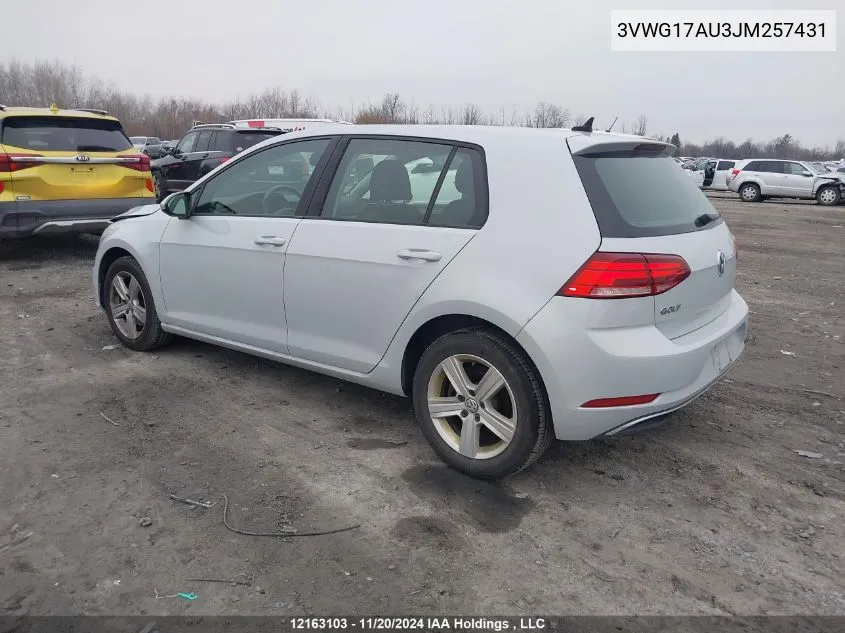 2018 Volkswagen Golf VIN: 3VWG17AU3JM257431 Lot: 12163103