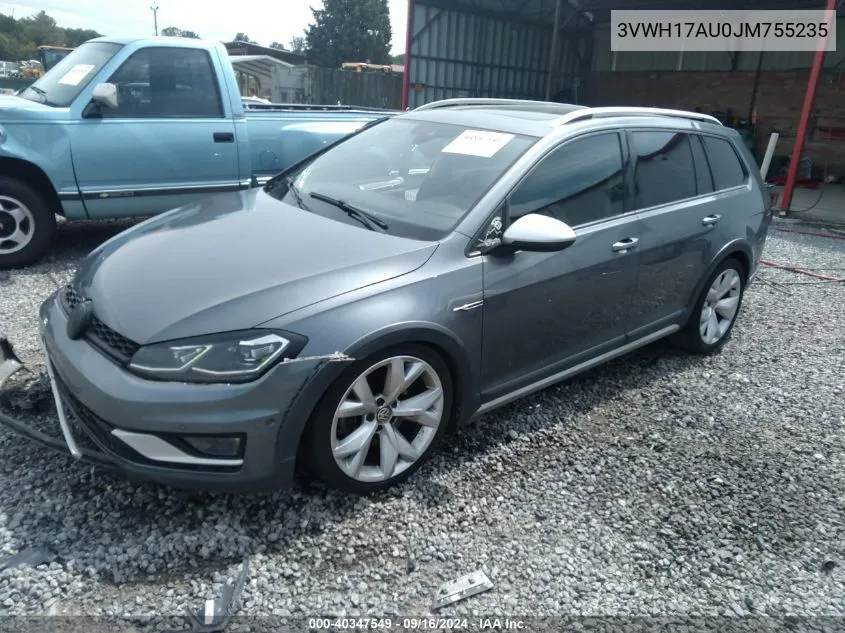 2018 Volkswagen Golf Alltrack Tsi S/Tsi Se/Tsi Sel VIN: 3VWH17AU0JM755235 Lot: 40347549